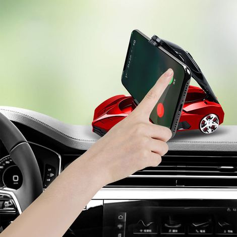 Support de téléphone pour voiture, design sportif et élégant, antidérapant, rotatif à 360°, pour console centrale, idéal pour le bureau et la maison (rouge). (1/5)
