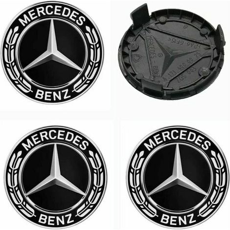 Lot de 4 enjoliveurs Mercedes-Benz noirs neufs - 75 mm