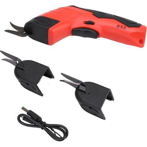 Ciseaux électriques 4,2 V avec interrupteur de sécurité, charge de type C, cisailles sans fil pour carton, cuir, tapis en plastique, rouge, 1 tête en acier tungstène + 2 alliages (1/4)