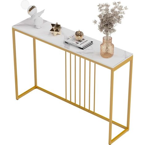 Tavolo Consolle ingresso in Marmo Bianco Oro Pietra Sinterizzata 120cm (1/5)