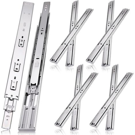 glissières de tiroir 4 paires (12 pièces),35cm glissiere pour tiroir, amortisseur coulisse tiroir avec roulements à billes, montage latéral,extension complète, capacité de charge 45 Kg,argenté (1/5)