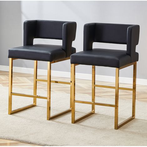 2er-Set Barhocker Schwarz und Gold, nordisches Design, 48 x 53,3 x 91,4 cm HAVRYA (1/5)