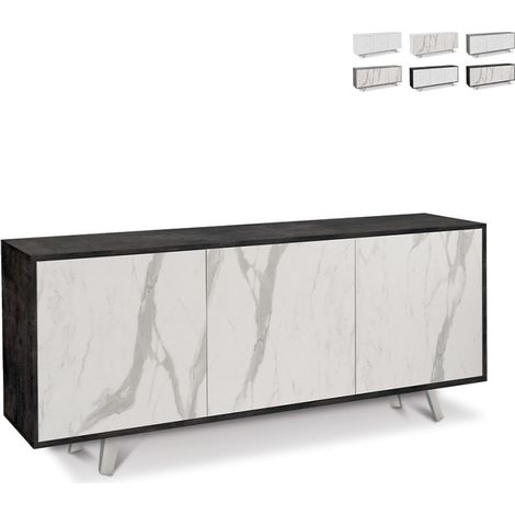 Credenza design moderno 3 ante madia soggiorno cucina Sterling - Nero - Marmo Calacatta (1/4)