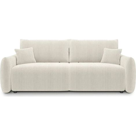 ELIO - Canapé droit convertible petit velours côtelé 3 places - Beige