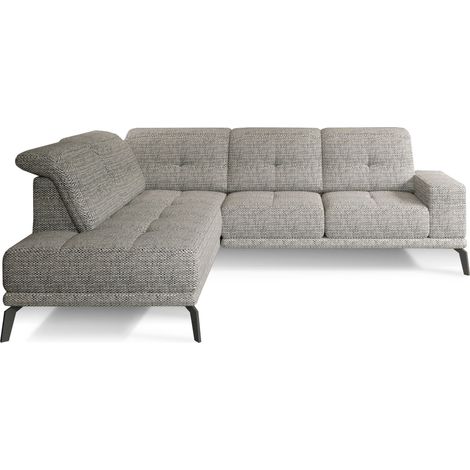Canapé d'angle gauche design matelassé tissu beige foncé chiné et pied noir Kazane 275cm (1/5)