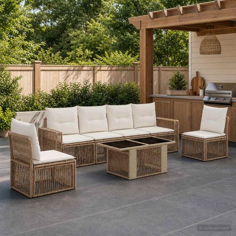 vidaXL Set Divano da Giardino 7 pz Beige e Bianco Crema polyrattan (1/5)