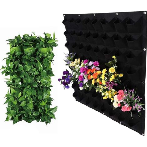 Bolsas para macetas colgantes, macetas verticales de pared, adecuadas para la decoración de plantas de pared en interiores y exteriores, 64 bolsas, color negro.