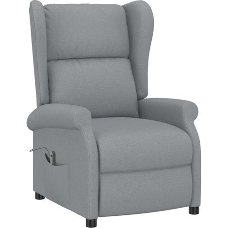 Sillón orejero reclinable eléctrico de tela gris claro vidaXL