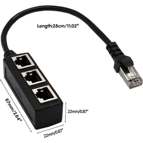 Câble adaptateur répartiteur Ethernet RJ45, 1 connecteur réseau LAN mâle vers 3 femelles, adapté à divers câbles réseau tels que Cat5, Cat5e, Cat6 et Cat7.