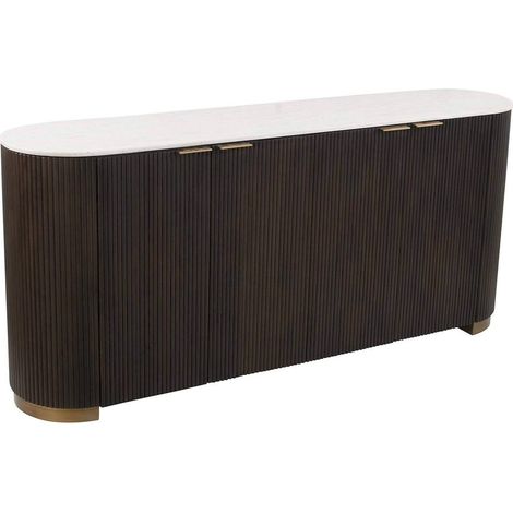 Buffet élégant 2 portes bois foncé - Bois foncé avec marbre clair (1/4)
