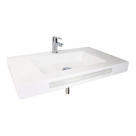 [JAMAIS UTILISE] ONDEE ZEN - Plan vasque salle de bain à suspendre LICEO - 80cm - Solid Surface - Avec trop plein et bonde (1/6)