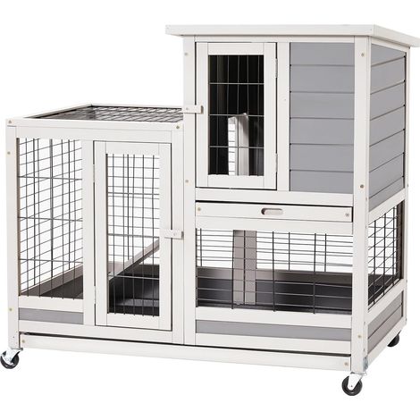YODOLLA Wooden Rabbit Hutch 94cm Indoor & Outdoor, Small Animal House (1/5)