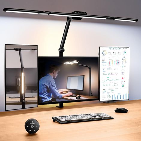 LED Lampe de Bureau Puissante 82,5cm 182 LED Lampe Table Réglable avec Télécommande et Rétro-éclairage, Détecteur de Mouvement Intelligent, Pliable en 3 Etapes, Lumière pour Lecture Architecte