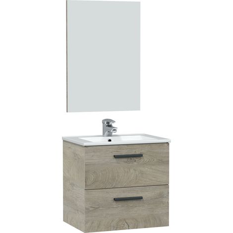 Mueble de baño suspendido Alan 2 cajones con espejo, sin lavabo, Color Alaska (1/5)