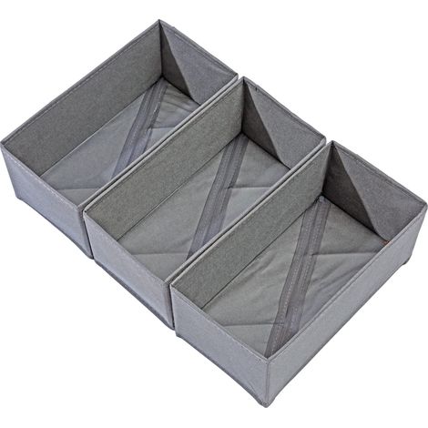 Ensemble de rangement pour chaussettes, ensemble gris 3 pièces, séparateur de sous-vêtements pliable en tissu de 3,35 m, boîte de rangement pliable pour armoire (1/5)