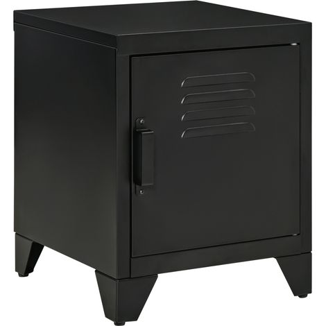 Nachttisch, Beistelltisch mit verstellbarem Regal, Tür, Nachtschrank für Schlafzimmer, Wohnzimmer, Metall, Schwarz, 50 x 40 x 47,5 cm