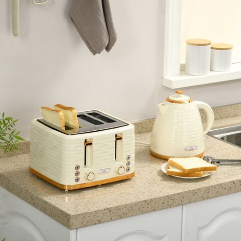 Ensemble grille-pain et bouilloire 2 en 1, 7 niveaux de brunissage, fonctions décongélation et réchauffage, beige (1/5)