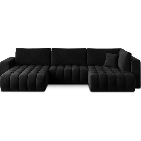 Canapé d'angle BONITA convertible 6 places noir effet velours – gauche – 350x175cm (1/3)
