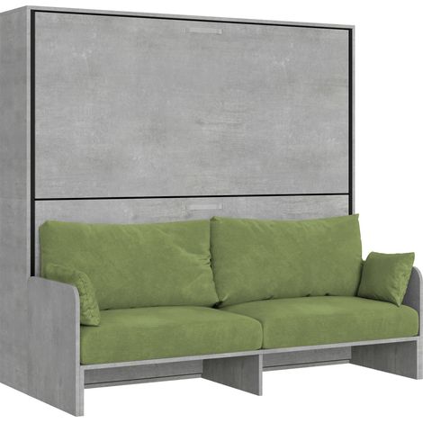 Letto doppio a scomparsa Kando con divano cemento, verde