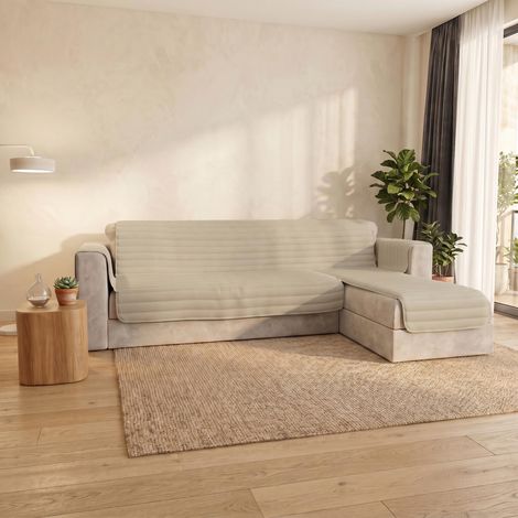 Housse de canapé Trendy avec chaiselongue, Crème, 190 cm (1/5)