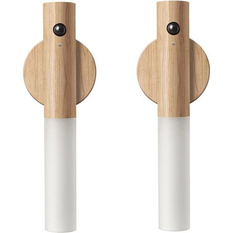 Wooden motion sensor night light, magnetic hallway light, rechargeable LED wall light, portable stair light, bedroom light, battery powered (white ash wood, (1/4)