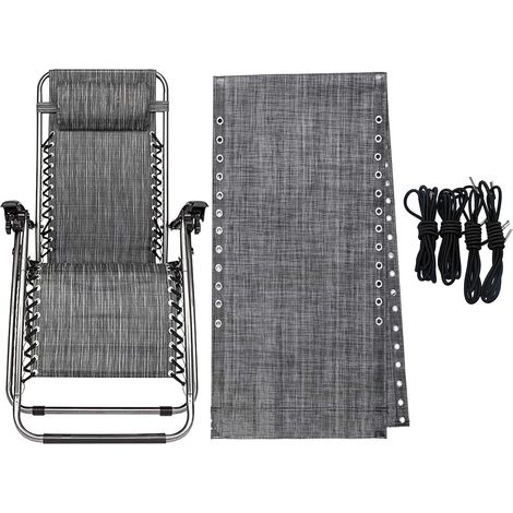 Toile De Rechange Pour Transat - 1 Pièce - Nylon Résistant - Avec 4 Cordons Élastiques - Extérieur Jardin - Gris 160x43 Cm (1/5)