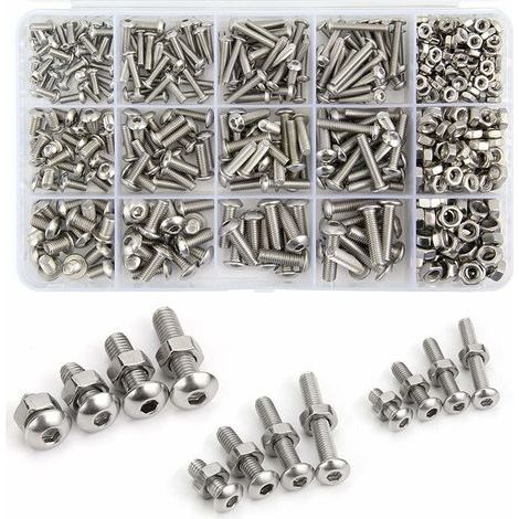 500-teiliges Set mit M3-, M4- und M5-Schrauben und -Muttern aus Edelstahl 304, Sechskant- und Innensechskantschrauben mit Aufbewahrungsbox (1/5)