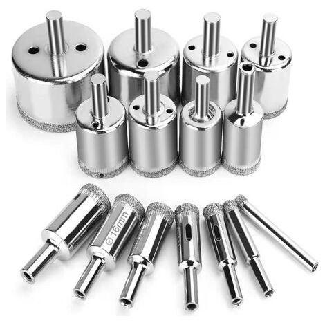 Foret de Diamant, (15 Pcs ensemble de scie-cloche), coupeur de trou de tuile, Scie diamantée (Outils de solvant pour le verre, la porcelaine, la céramique, la pierre de granit) 4-50mm