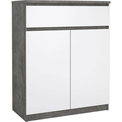 Dmora - Credenza Julienne, Buffet da soggiorno, Madia da salotto, Dispensa da cucina, 80x40 h100 cm, Cemento e Bianco lucido (1/5)