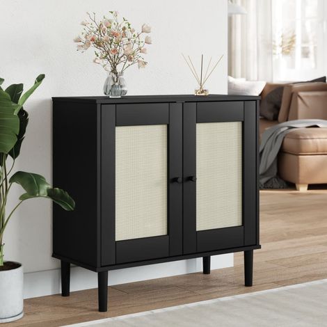 vidaXL Aparador SENJA aspecto de ratán madera pino negro 80x35x80 cm (1/5)