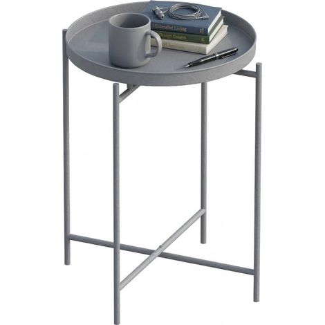 Couchtisch Gombito, Rund, Tischplatte aus Metall, Farbe Grau, 46x46x56h cm Hellgrau
