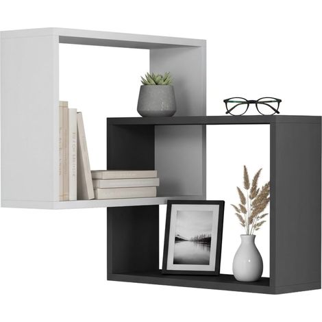 Étagère murale Alniyat, Étagère, Tablette murale, Rayonnage polyvalent, 68x60h68 cm, Blanc et anthracite (1/3)