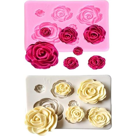 2 stampi in silicone a forma di rosa per torte e cioccolato, ideali per decorare torte nuziali, fondente, zucchero e dolciumi.