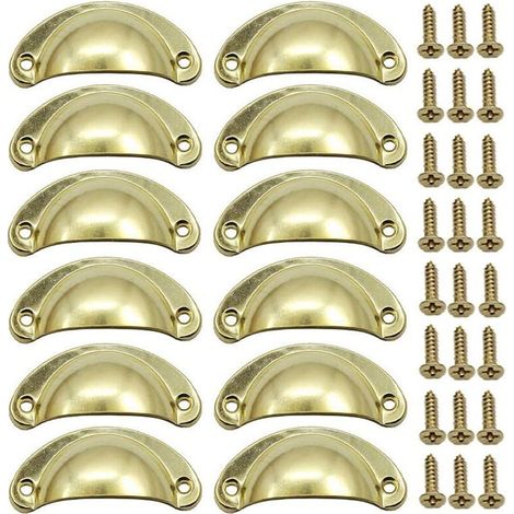12 PCS Poignée Doré de Porte Coquille Rétro 82mm Poignée pour Meuble Tiroir Vintage avec Vis (1/5)