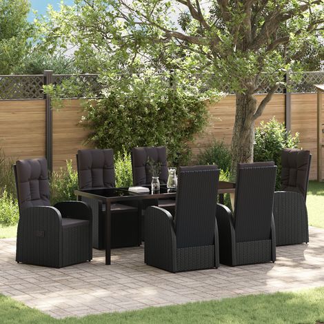 7-teiliges Garten-Essset mit Kissen schwarzes Poly-Rattan vidaXL (1/5)