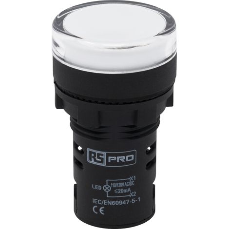 Voyant lumineux LED RS PRO Blanc 110V c.a., Ø découpe 22mm, IP65 ( Prix pour 1 ) (1/4)