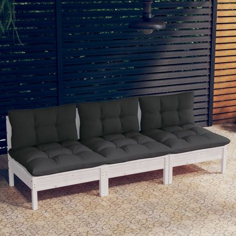 vidaXL Canapé 3 places de jardin avec coussins anthracite Bois de pin (1/5)