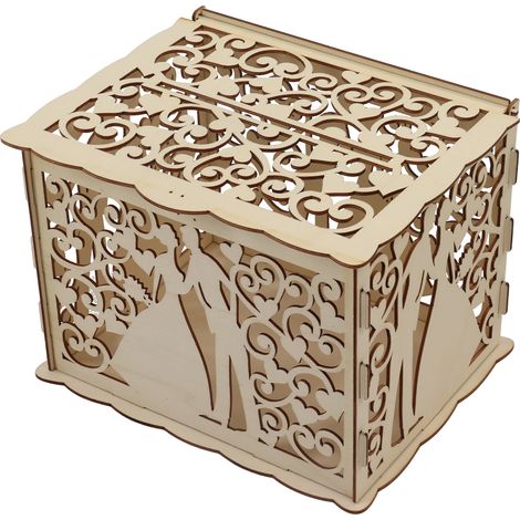 Boîte en bois creuse à monter soi-même, porte-cartes cadeaux, boîte de décoration pour réception de mariage, montage facile JM01777 Petit modèle (1/5)