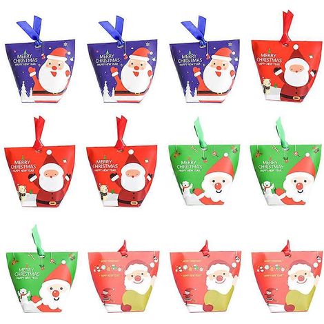 12 sacs cadeaux de Noël à faire soi-même avec ruban, motif Père Noël et pomme d'amour (couleurs assorties)-12pcs