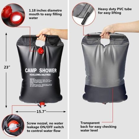 Set aus 2 tragbaren und faltbaren 20-Liter-Solar-Campingduschen mit umschaltbarem Schlauch und Duschkopf, Solar-Wassererhitzer für Wandern und Bergsteigen (1/4)