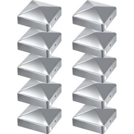 Chapeaux Pyramidaux Acier Inoxydable 100x100 mm Lot de 10 Finition Argentée pour Clôture et Structure Extérieure - (1/4)