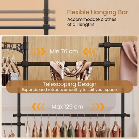 Portant à vêtements réglable sol-plafond avec 4 tringles de suspension - noir (1/5)