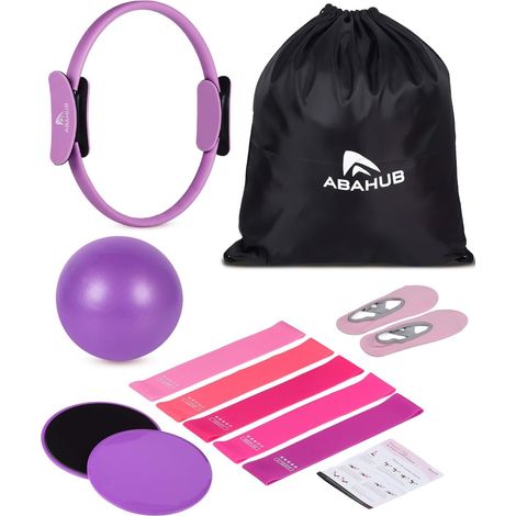 Kit Pilates Maison avec Anneau Pilates 35cm, Ballon 25cm et Bandes de Résistance - pour Entraînement Femme à la Maison, Set Complet avec Guide pour Force, Flexibilité, Stabilité – Set Rose (1/5)