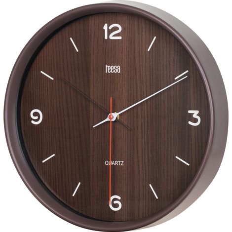 Reloj de pared clásico de cuarzo de 30 cm, color marrón oscuro. (1/4)
