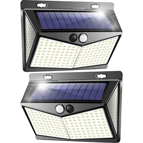 Lampe Solaire Exterieur, Projecteur LED Exterieur Detecteur de Mouvement 208 Led Ip65, Lumiere Spot LED Solaire Exterieur, Eclairage Exterieur avec Detecteur,Applique Murale pour Jardin Piscine-2 Pack