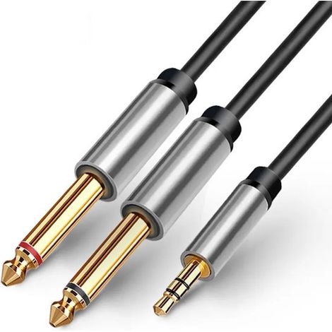 Câble audio de 2 mètres : prise jack 3,5 mm vers deux prises jack 6,3 mm. (1/5)