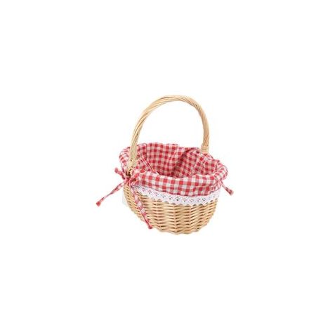 Rotkäppchen-Picknickkorb, handgeflochtener Picknickkorb, Geschenkkorb, Weidenkorb mit Leinenfutter, Größe S (Hauptfarbe: rot-karierter Stoff), p-Crezuo