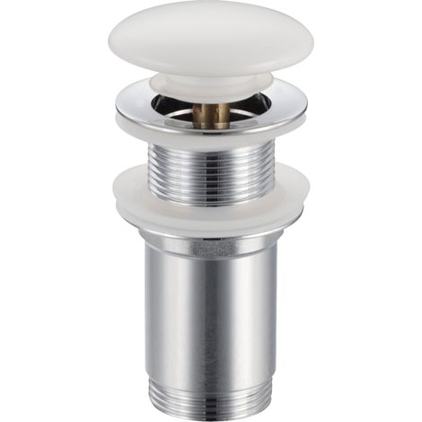 Bonde de lavabo en laiton Click-Clack modèle C universelle pour lavabo 1/4 de pouce sans trop-plein avec tête en céramique blanche (1/5)