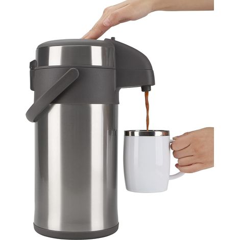 Cafetière isotherme à pompe de 4 l - En acier inoxydable - Double paroi - Avec mécanisme de pompe - Carafe à café pour 24 tasses - Argenté (1/5)