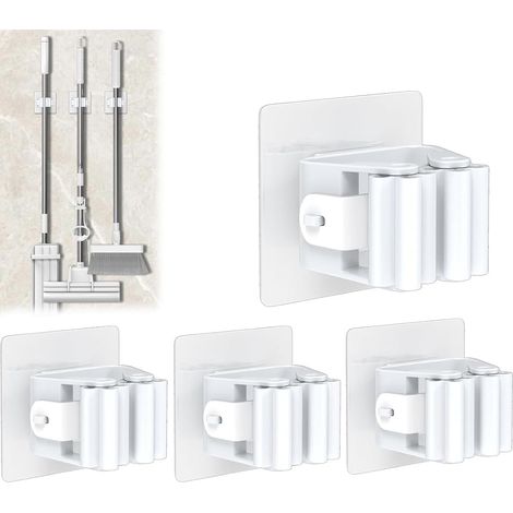 Set di 4 porta scope da parete, non richiede forature, porta scope da parete, organizer per scope da parete, per cucina, bagno, giardino, garage